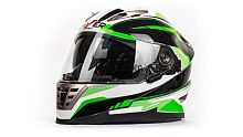 Шлем мото интеграл HIZER (Хайзер) B599 (S) #1 white/green (2 визора)